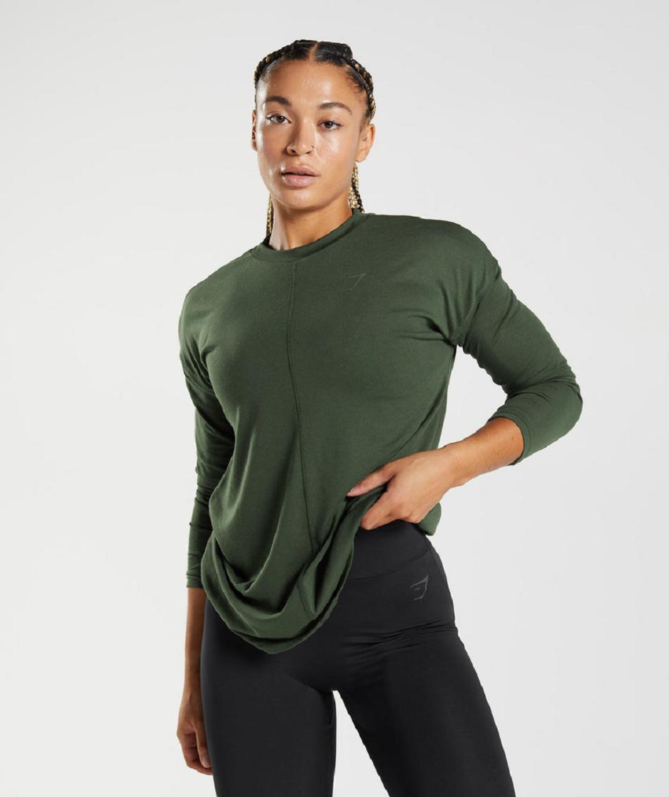 T Shirts Gymshark Gs Power Long Sleeve Mujer Verde Oliva | CO 2248SGL